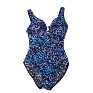 Miraclesuit Blue Leopard Ruched One Piece Swimsuit, Shaping, Underwire, Tummy Co